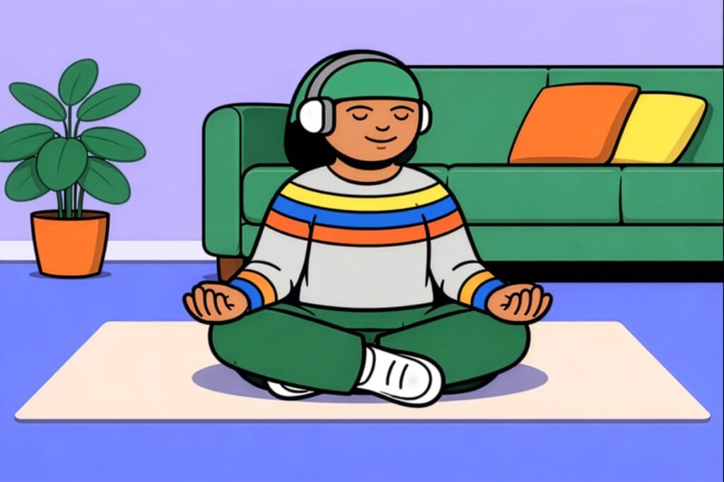 Person meditating in a calm interior